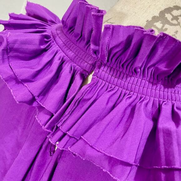 BCBGMaxAzria Women's Purple Ruffle Pleated Yoke Collar Sleeveless Blouse - Small - Picture 10 of 10